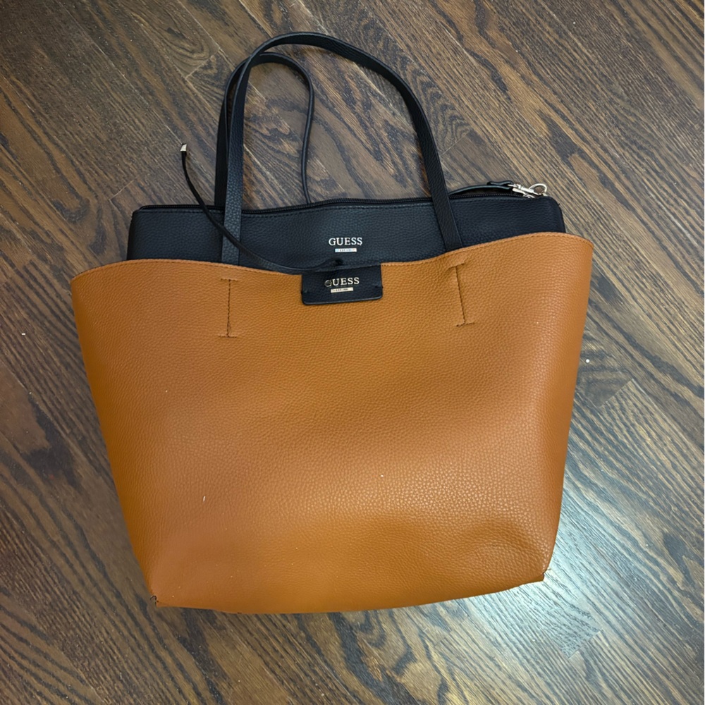 Guess reversible 2 for 1 purse Black brown Tote Bag